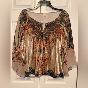 Live and Let‎ Live Boho Paisley Blouse Velvet Women's Large Chest 22 Length 25
